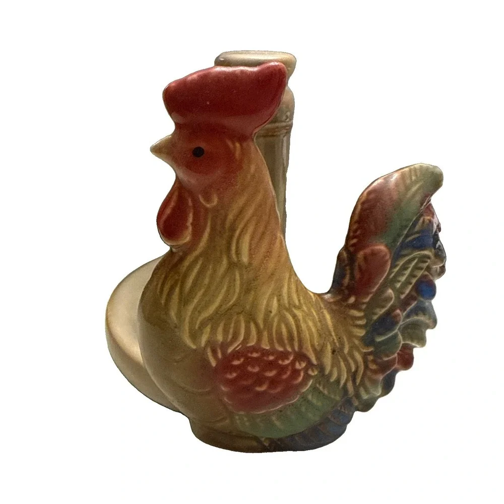 Vintage Rooster Ceramic Paper Towel Holder Green Red Blue Farmhouse